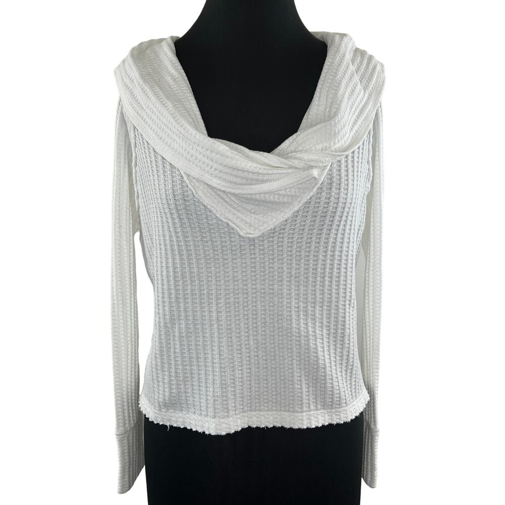 Free People We The Free White Wildfox Waffle Knit Long Sleeve Draped Neck Top XS
